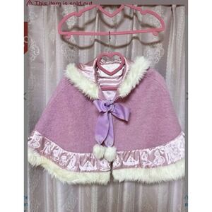 Rare Liz Lisa Rapunzel Cape Poncho JAPAN Pink White Pom Pom Size Small Fur Trim